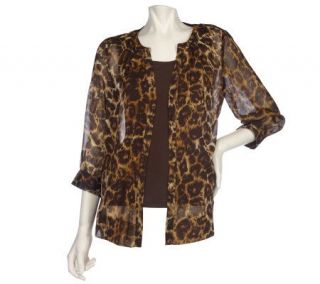 Motto Button Front Animal Print Blouse with Knit Shell   A203067 —