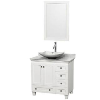 Wyndham Collection Acclaim 36 in. W Vanity in White with Marble Vanity Top in Carrara White and White Carrara Marble Sink WCV800036SWHCMGS6MXX