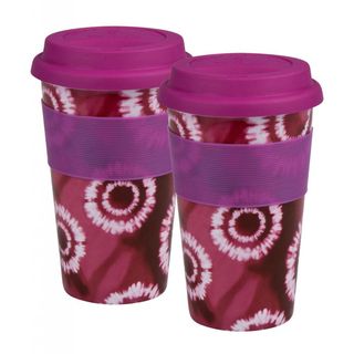 Konitz Batik Pink Porcelain Medium Travel Mugs (Set of 2)