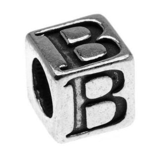 Sterling Silver, Alphabet Cube Bead Letter 'B' 5.5mm, 1 Piece, Antiqued