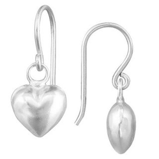 Sterling Silver Dangle Fish Hook Puffed Heart Earrings   Silver