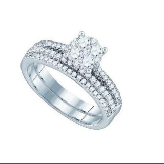 18Kt White Gold 0.96ctw Dazzling Pave Diamond Round Fashion Bridal Set Ring