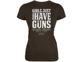 Girls Just Wanna Have Guns Heather Brown Juniors Soft T Shirt