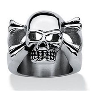 PalmBeach Jewelry 5518410 Stainless Steel Skull and Crossbones Ring for Men   10