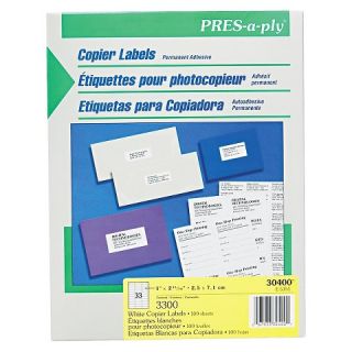 PRES a ply™ Copier Labels, 1 x 2 3/4, White, 3300/Box