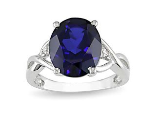 0.01ct Diamond TW & 7 1/2ct TGW Created Sapphire Fashion Ring Silver