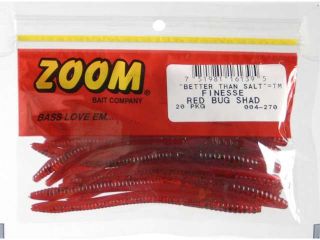 Zoom Bass Fishing Bait 004 270 Super Salt+ Finesse Worm 20 PK Red Bug Shad