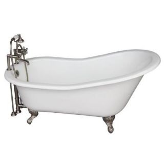 Barclay Products 5 ft. Cast Iron Ball and Claw Feet Slipper Tub in White with Brushed Nickel Accessories TKCTSH60 SN2