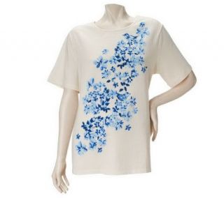 Denim & Co. Short Sleeve Crew Neck Placement Print T shirt   A222237 —