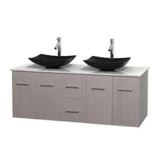 Wyndham Collection Centra 60 in. Double Vanity in Gray Oak with Marble Vanity Top in Carrara White and Black Granite Sinks WCVW00960DGOCMGS4MXX