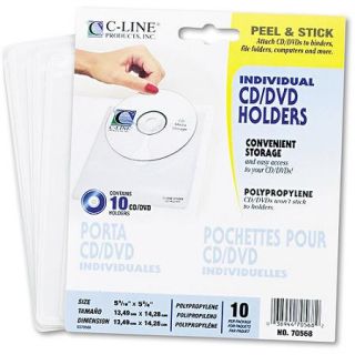 C Line Self Adhesive CD/DVD Pockets, Clear, 10ct