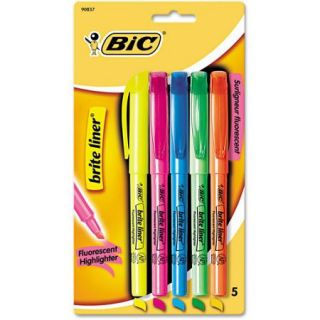 BIC Brite Liner Highlighter, Chisel Tip, Fluorescent, 5/Set