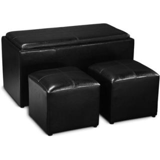 Designs4Comfort Faux Leather Storage Bench with 2 Side Ottomans, Multiple Colors