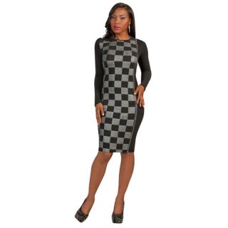 Kayla Collection Womens Black and Silver Checkered Straight Dress