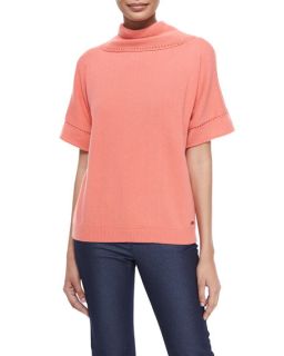 Escada Short Sleeve Cashmere Cowl Back Sweater, Soft Coral