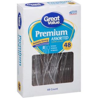 Great Value Premium Assorted Clear Cutlery, 48 Ct