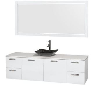 Wyndham Collection Amare 72 in. Vanity in Glossy White with Solid Surface Vanity Top in White, Granite Sink and 70 in. Mirror WCR410072SGWWSGS4M70