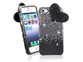 Insten Diamonds with 3D Hot Black / White Heart Snap on Case Cover + 2 LCD Kit Reusable Screen Protector compatible with Apple iPhone 5