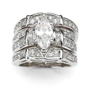 PalmBeach Jewelry 500637 3. 05 TCW Marquise Cut Cubic Zirconia Silvertone Metal Bridal Engagement Ring Wedding Band Set  