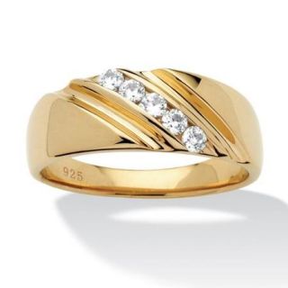 Men's .50 TCW Round Cubic Zirconia Diagonal Ring in 18k Gold over Sterling Silver   Size 9