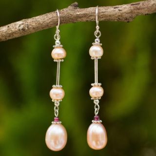 Sterling Silver Pink Frangipani Pearl Earrings (13 mm) (Indonesia)