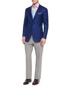 Isaia Cashmere Silk Blazer, Woven Box Check Dress Shirt, Herringbone Striped Tie & Solid Flat Front Trousers