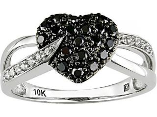 10K White Gold 1/3 ctw Black and White Diamond Heart Ring