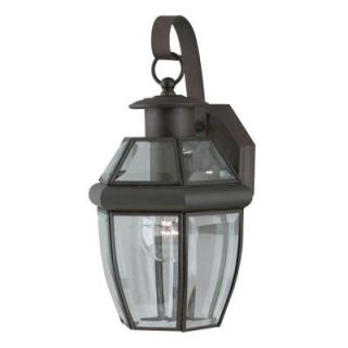 Westinghouse 1 Light Weathered Bronze Solid Brass Exterior Wall Lantern with Clear Curved Beveled Glass Panels 6485300