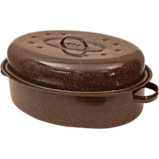 Granite Ware 18" Oval Roaster with Lid and Oval Rack, Brown