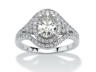 1.86 TCW Oval Cut Cubic Zirconia Halo Engagement Anniversary Ring in Platinum over Sterling Silver