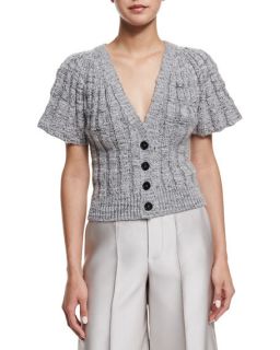 Co Flare Sleeve Button Front Short Cardigan, Silver
