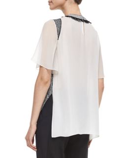 Prabal Gurung Sequined Striped Ruffle Front Blouse