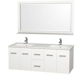 Wyndham Collection Centra 60 in. Double Vanity in White with Man Made Stone Vanity Top in White and Square Porcelain Undermounted Sinks WCV00960WHWHDB