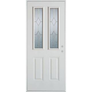 Stanley Doors 36 in. x 80 in. Geometric Brass 2 Lite 2 Panel Prefinished White Left Hand Inswing Steel Prehung Front Door 1102SSL2 S 36 L