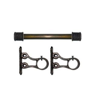 The Artifactory 4 ft. Fixed Length 1 in. Dia. Metal Drapery Rod Set in Antique Bronze with End Caps Spool Finial 8344 H 22
