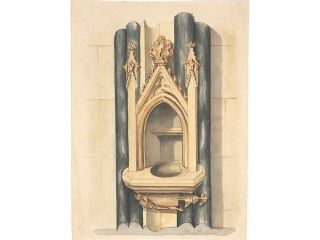 Design for baptismal font set between paired Purbeck marble columns Poster Print by to Auguste Charles Pugin (18 x 24)