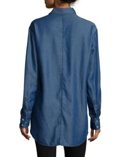 Go Silk Long Sleeve Button Front Denim Shirt, Plus Size