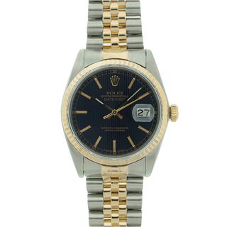 Pre owned Rolex Mens Datejust Two tone Black Tapestry Dial Watch