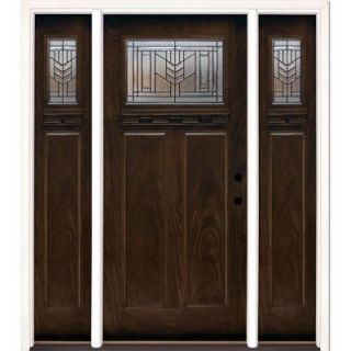 Feather River Doors 63.5 in. x 81.625 in. Phoenix Patina Craftsman Stained Chestnut Mahogany Fiberglass Prehung Front Door with Sidelites F63794 3A6