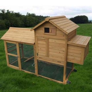 Pawhut Deluxe Portable Backyard Chicken Coop with Fenced Run and Wheels