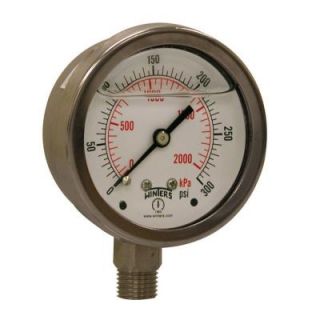 Winters Instruments PFP Series 2.5 in. Stainless Steel Liquid Filled Case Pressure Gauge with 1/4 in. NPT LM and Range of 0 300 psi/kPa PFP827