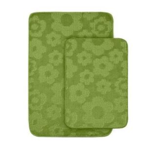 Garland Rug Flowers Lime Green 20 in x 30 in. Washable Bathroom 2 Piece Rug Set FB 2PC LGN