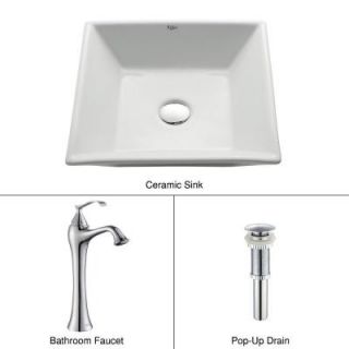 KRAUS Vessel Sink in White with Ventus Faucet in Chrome C KCV 125 15000CH