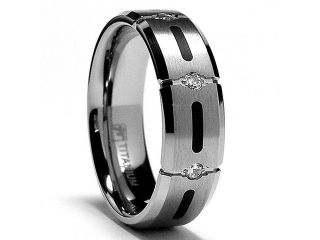 7MM Titanium Ring Wedding Band with Resin Inlay and 3 Stone CZ