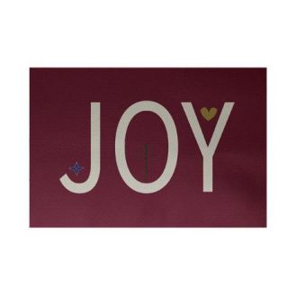 e by design Joy Filled Season Decorative Holiday Word Print Cranberry Burgundy Indoor/Outdoor Area Rug