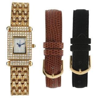 Womens Peugeot® Crystal Pave Dial Interchangeable Strap Watch Set