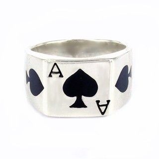 SilverAce of Spade Poker Card Enamel Ring (Thailand)