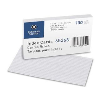 Business Source Index Cards, Ruled, 90lb., 5''x8'', 100 per Pack, White (Set of 4)