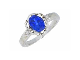 2 Ct Blue Sapphire & Diamond Oval Ring .925 Sterling Silver Rhodium Finish