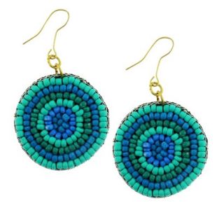 Womens Felt Disc and Seed Bead Earrings   Turquoise/Blue
